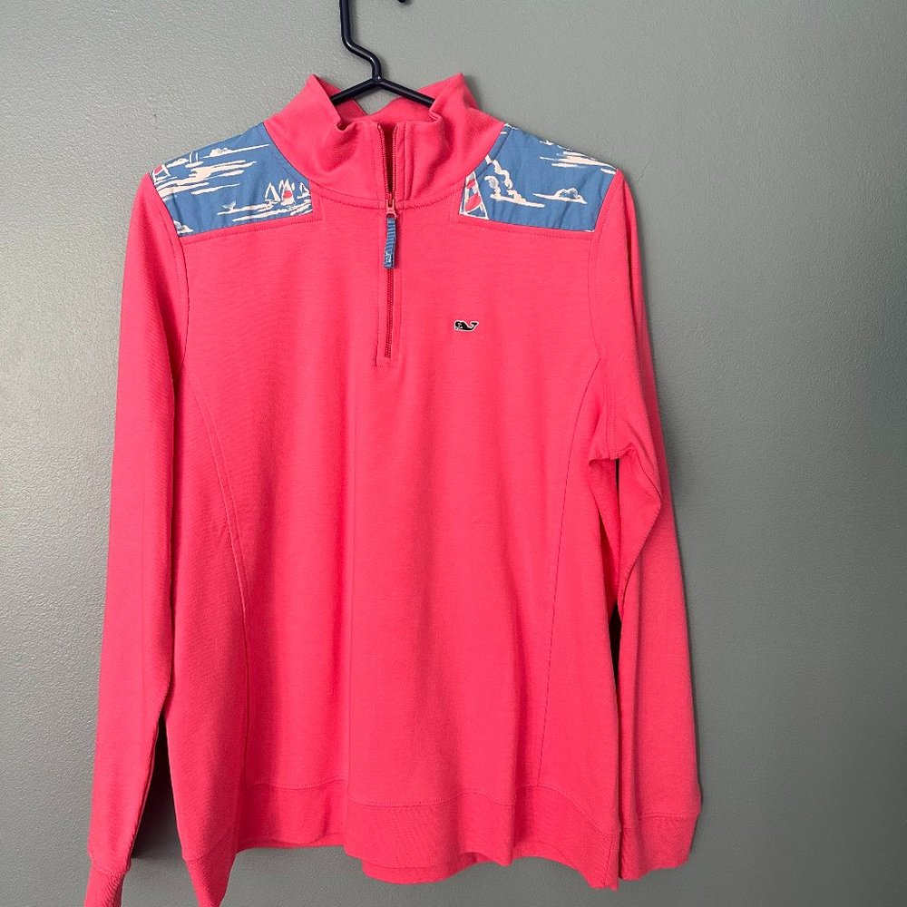 Womens Size Medium Vineyard Vines Pink Shep Shirt With Sailboats Good Condition